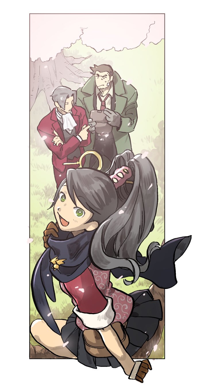 miles edgeworth, dick gumshoe, and kay faraday (ace attorney and 1 more) drawn by nitako