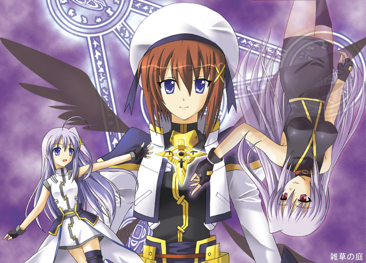 yagami hayate, reinforce zwei, reinforce, and schwertkreuz (lyrical nanoha and 3 more) drawn by kotaken