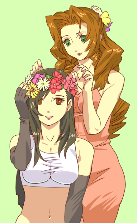 tifa lockhart and aerith gainsborough (final fantasy and 1 more) drawn by isaki_(shimesaba)