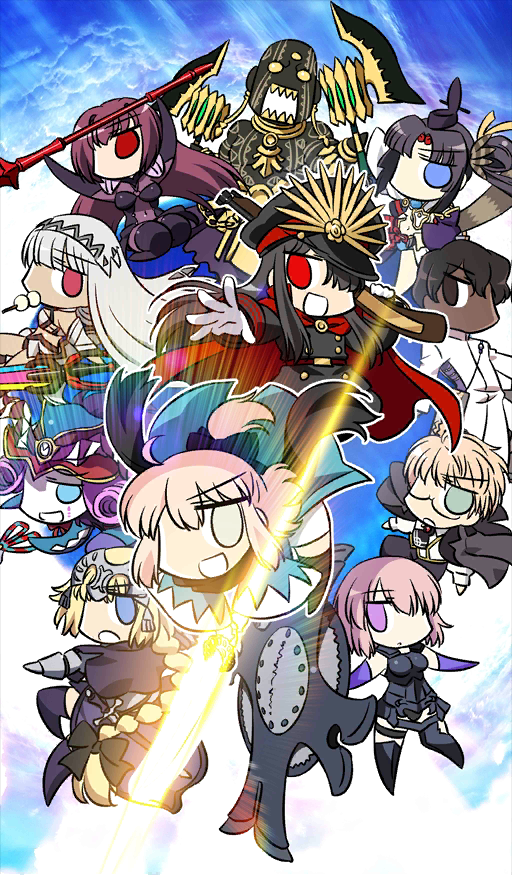 mash kyrielight, scathach, jeanne d'arc, okita souji, oda nobunaga, and 7 more (fate and 1 more) drawn by keikenchi