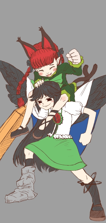kaenbyou rin and reiuji utsuho (touhou) drawn by bigcat_114514
