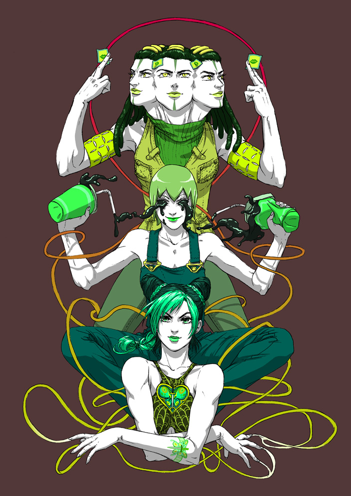 kujo jolyne, foo fighters, ermes costello, and kiss (jojo no kimyou na bouken and 1 more) drawn by joanna_krotka