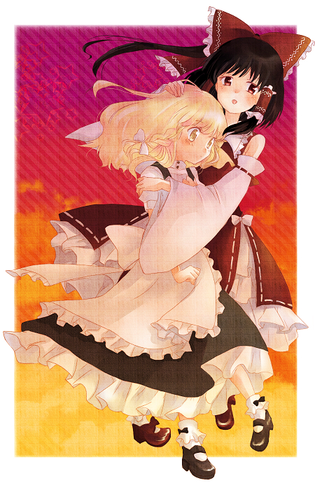 hakurei reimu and kirisame marisa (touhou) drawn by chouko_(kubochun_0520)