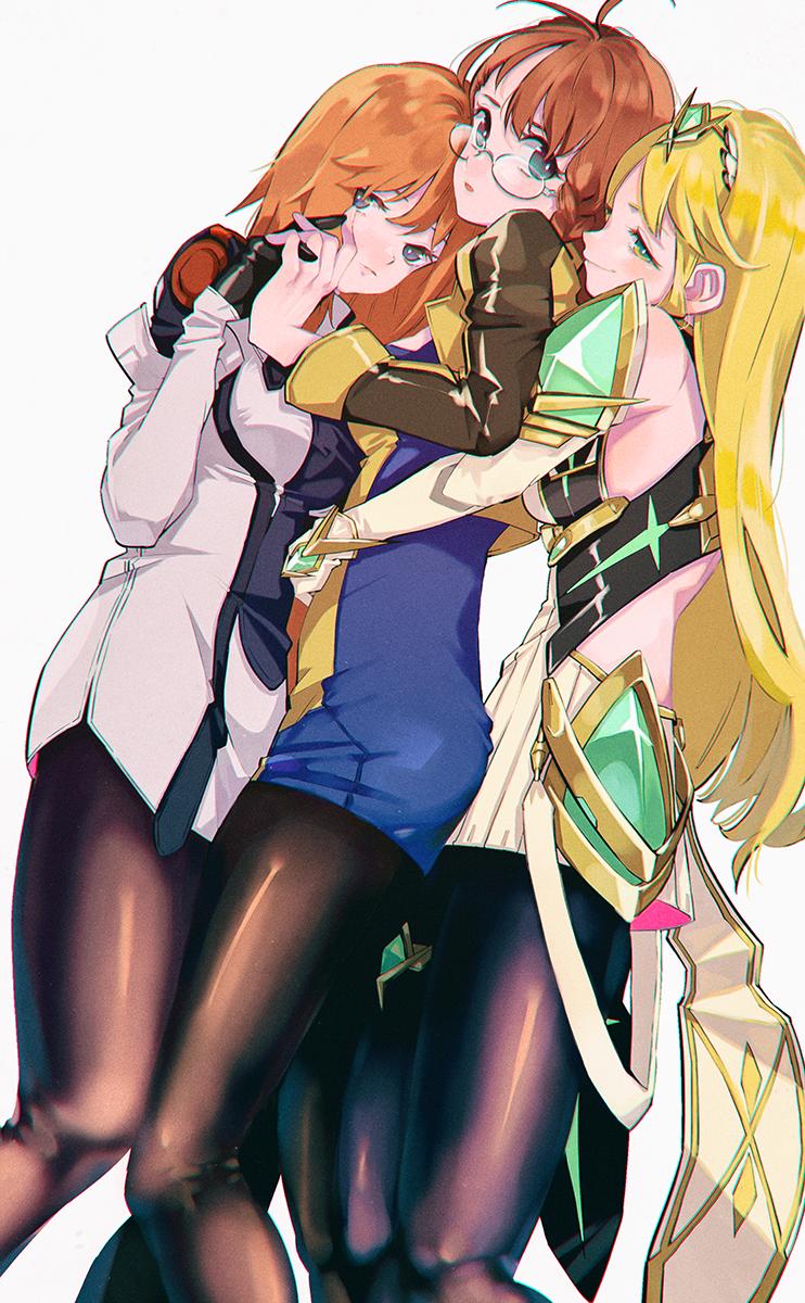 mythra, elhaym van houten, and shion uzuki (xenoblade chronicles and 3 more) drawn by shiomi_(lowrise)