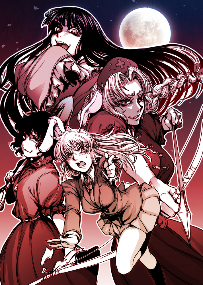 reisen udongein inaba, houraisan kaguya, inaba tewi, and yagokoro eirin (touhou) drawn by tama_(moonriders)