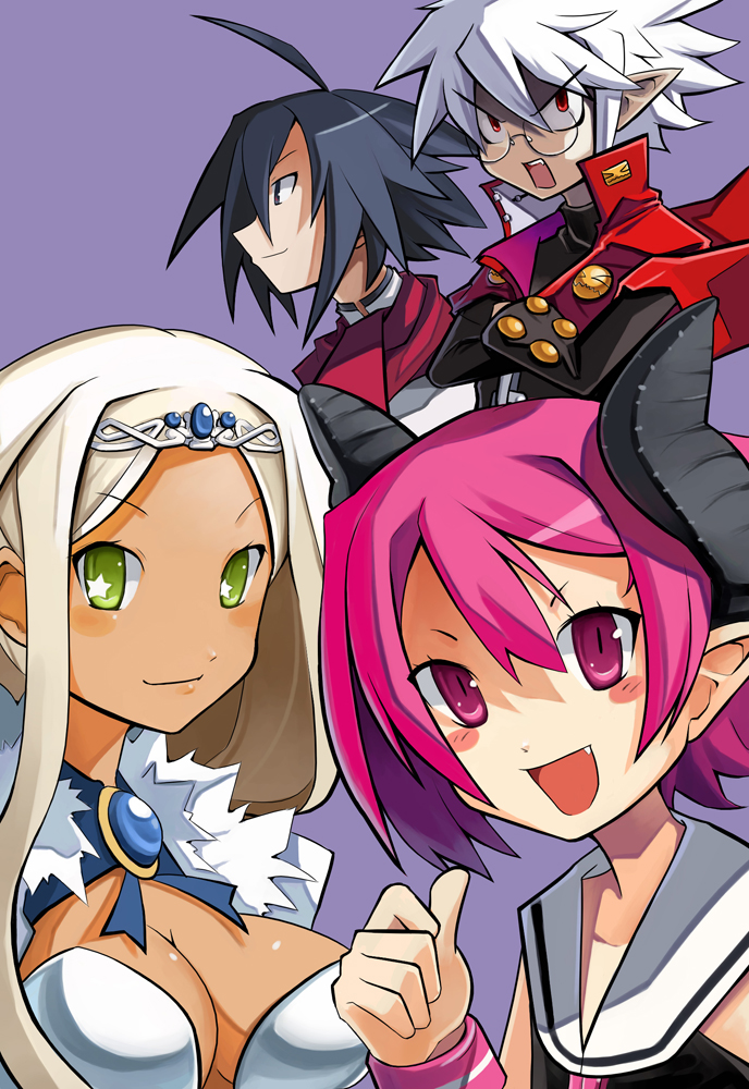 raspberyl, mao, sapphire rhodonite, and almaz von almadine adamant (disgaea and 1 more) drawn by eu03