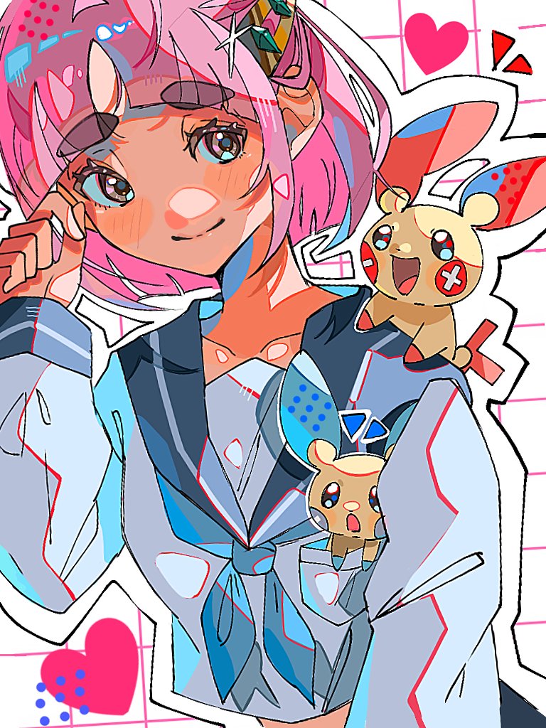 lacey, minun, and plusle (pokemon and 1 more) drawn by hami_(3hm6gebdf619771)