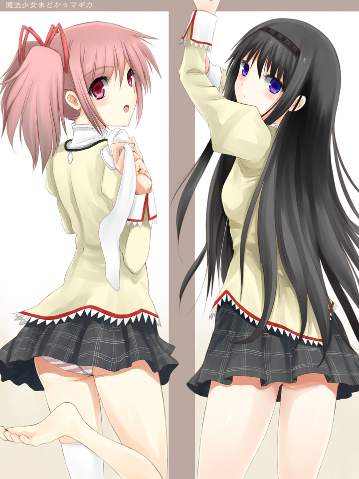 akemi homura and kaname madoka (mahou shoujo madoka magica) drawn by niwatori_kokezou