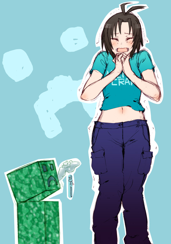 kikuchi makoto, creeper, and steve (idolmaster and 2 more) drawn by 3e