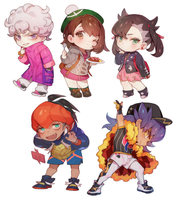 marnie, gloria, leon, rotom, raihan, and 2 more (pokemon and 1 more) drawn by zuizi
