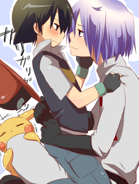 pikachu, ash ketchum, and james (pokemon) drawn by nekonekopunyann