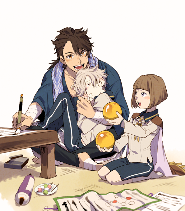 gokotai, mutsu-no-kami yoshiyuki, and maeda toushirou (touken ranbu) drawn by t_k_g