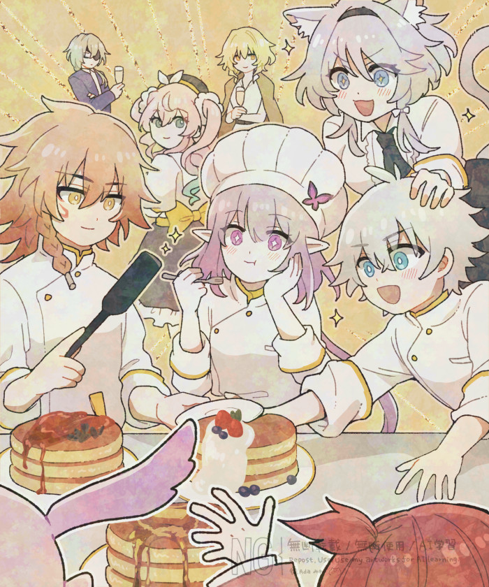 aglaea, cipher, anaxa, hyacine, tribbie, and 4 more (honkai and 1 more) drawn by miwawa