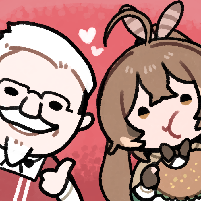 nanashi mumei and colonel sanders (hololive and 2 more) drawn by clipe