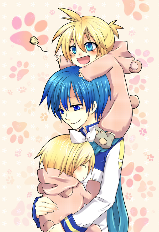 kagamine rin, kagamine len, and kaito (vocaloid) drawn by chirota