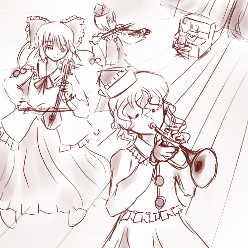 lunasa prismriver, merlin prismriver, lyrica prismriver, and satsuki rin (touhou) drawn by 04_(reiyon)