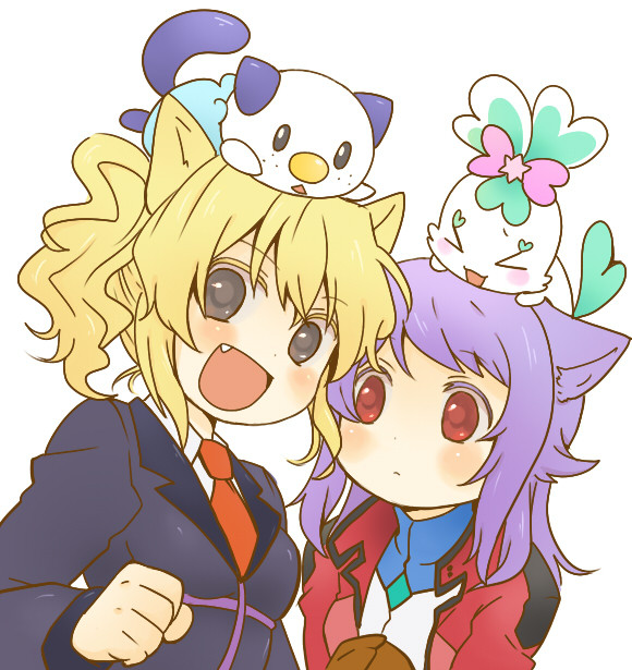 oshawott, ushiromiya jessica, chypre, and anew returner (pokemon and 5 more) drawn by nori_senbei