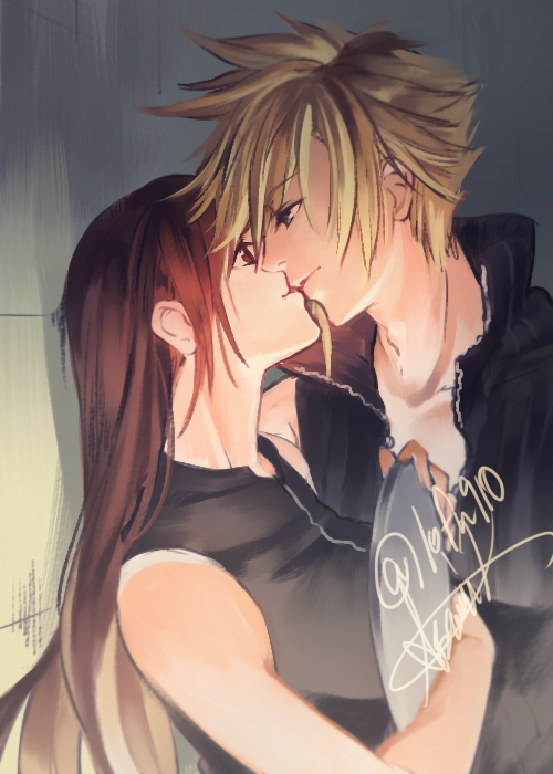 tifa lockhart and cloud strife (final fantasy and 2 more) drawn by kudou_asami