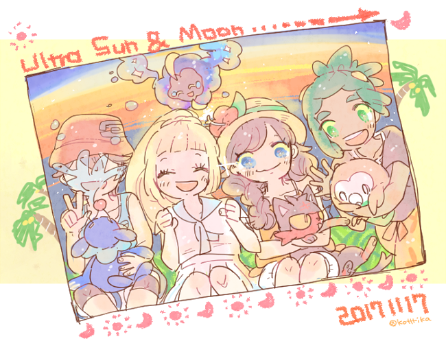 lillie, selene, rowlet, elio, popplio, and 3 more (pokemon and 1 more) drawn by katiko