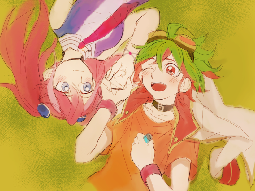 hiiragi yuzu and sakaki yuya (yu-gi-oh! and 1 more) drawn by jean1620y
