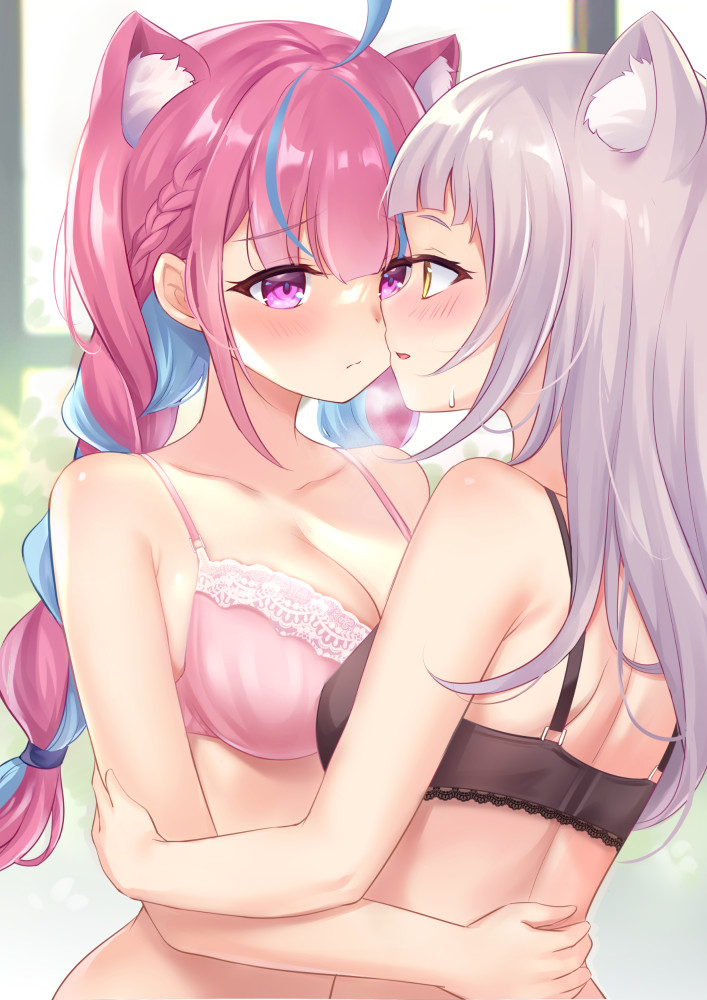 minato aqua and murasaki shion (hololive) drawn by nikoo