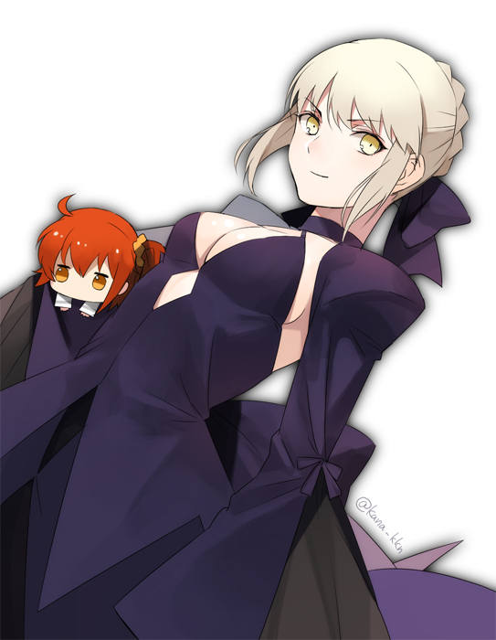 artoria pendragon, fujimaru ritsuka, and saber alter (fate and 1 more) drawn by kaidou_j1
