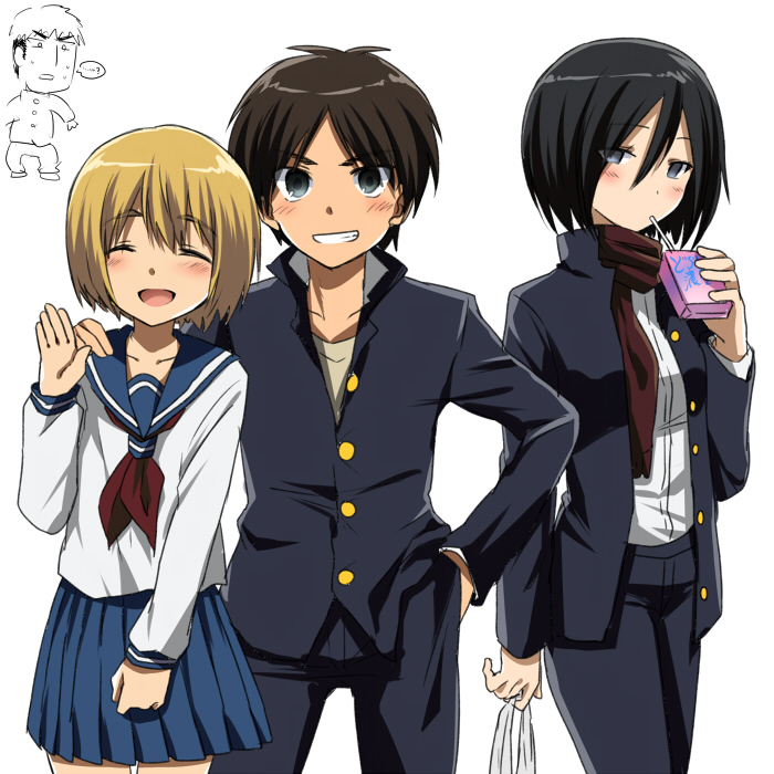 mikasa ackerman, eren yeager, armin arlert, and jean kirstein (shingeki no kyojin) drawn by marimo_danshaku