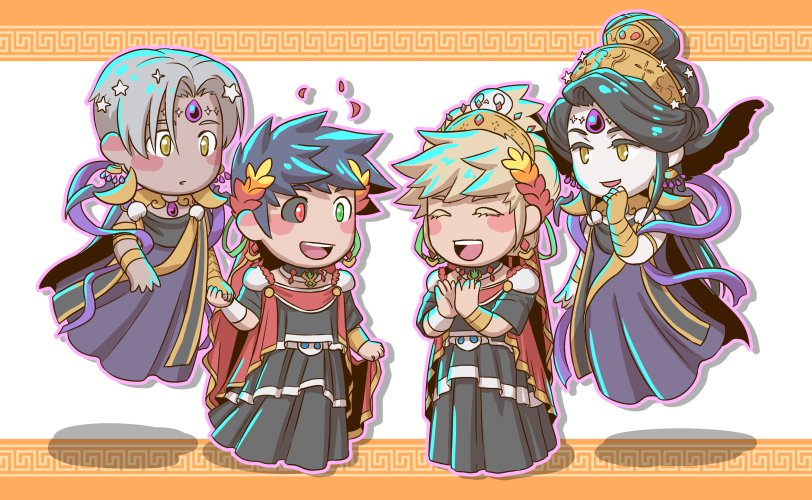 zagreus, thanatos, nyx, and persephone (hades and 1 more) drawn by astraea_f