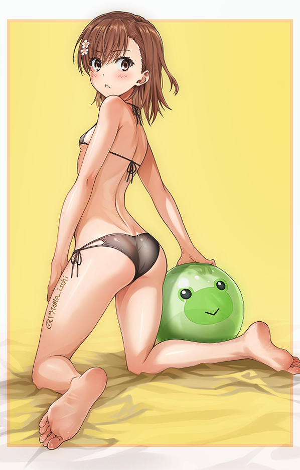 misaka mikoto and gekota (toaru majutsu no index and 1 more) drawn by isshi_pyuma