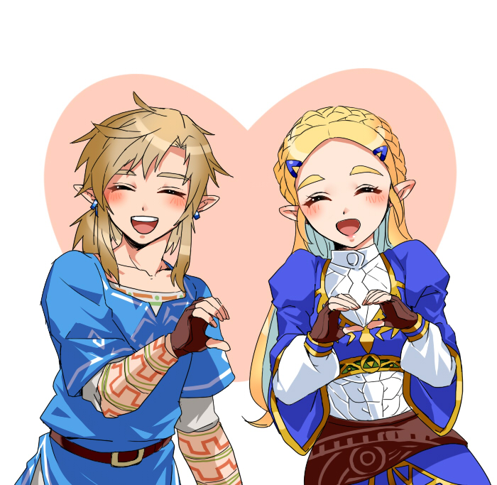 link and princess zelda (the legend of zelda and 1 more) drawn by wasabi_(legemd)