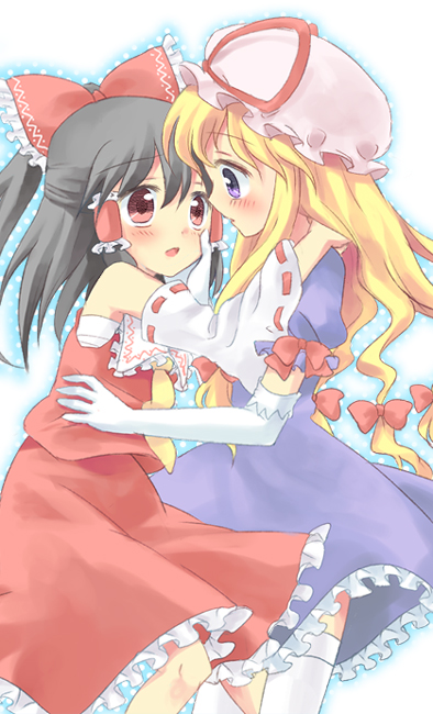 hakurei reimu and yakumo yukari (touhou) drawn by kuguri_oimo