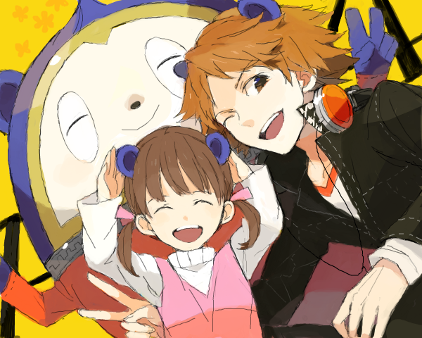 hanamura yousuke, kuma, and doujima nanako (persona and 1 more) drawn by ebira