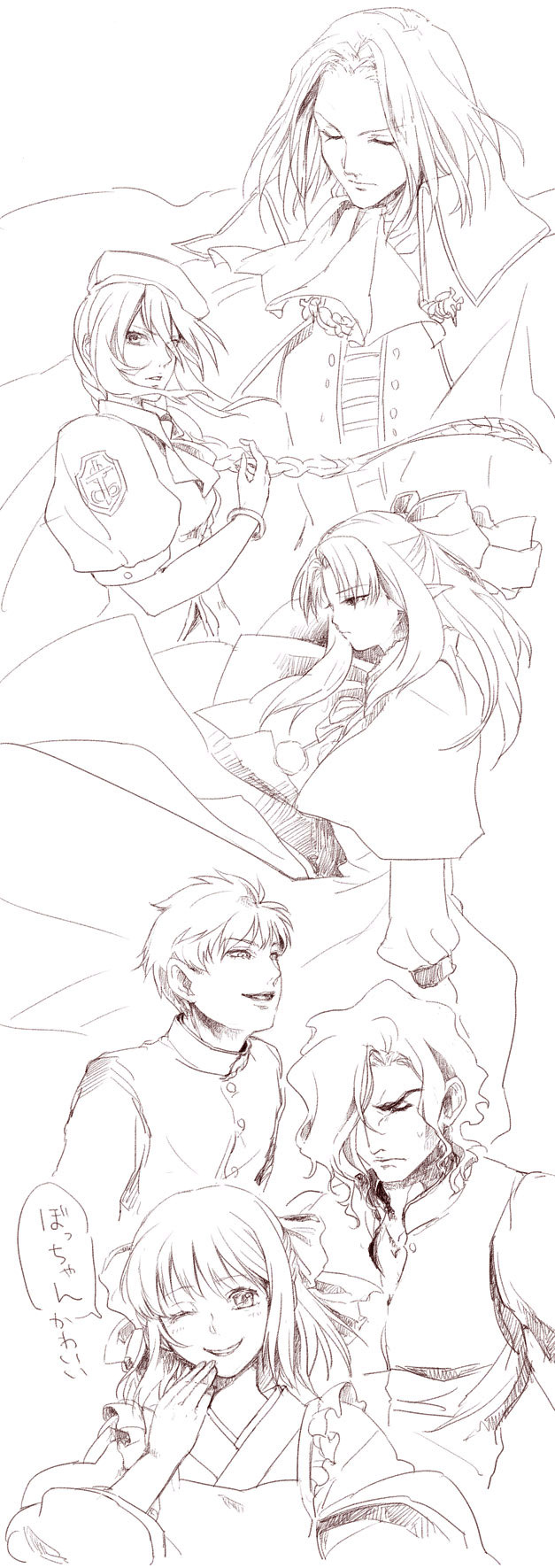kohaku, len, sion eltnam, sion eltnam atlasia, nanaya shiki, and 2 more (tsukihime and 1 more) drawn by wanyuwa