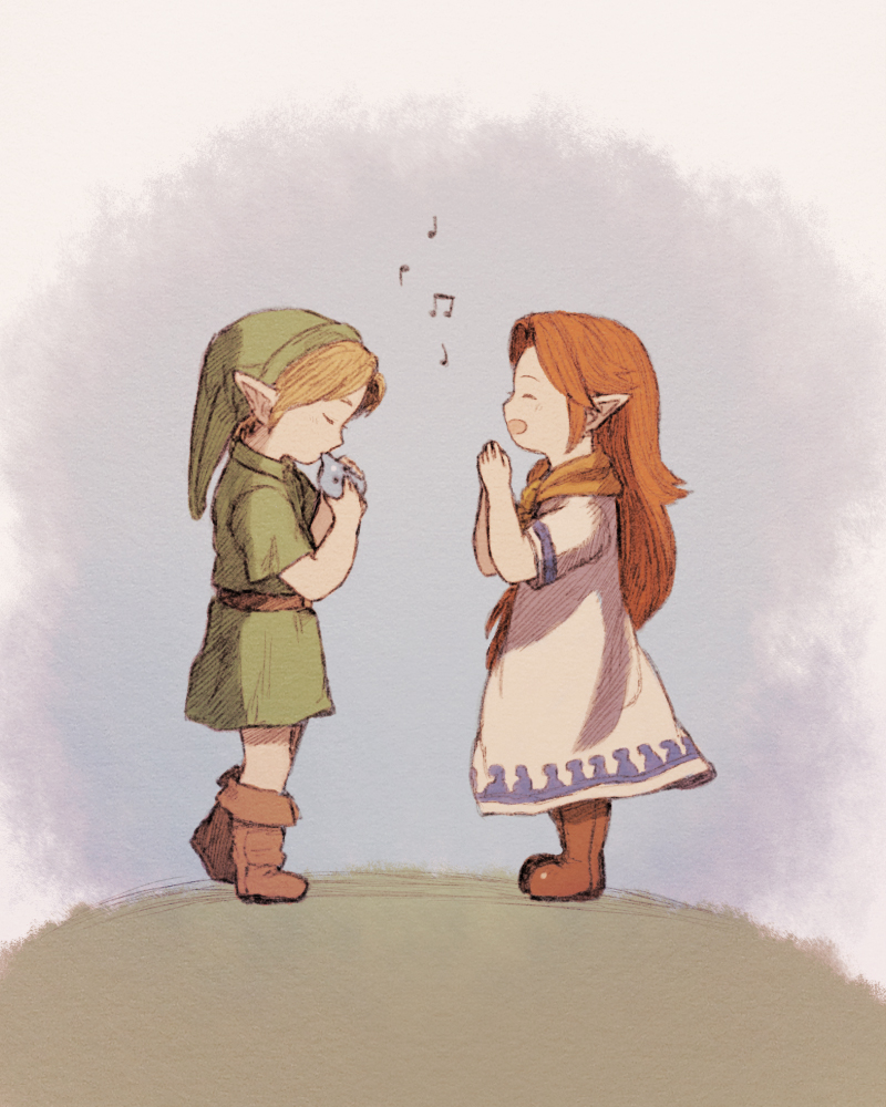 link, young link, and malon (the legend of zelda and 1 more) drawn by maeka_(kumaekake)