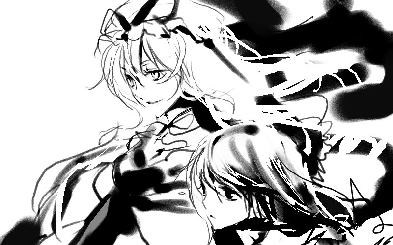 hakurei reimu and yakumo yukari (touhou) drawn by irua