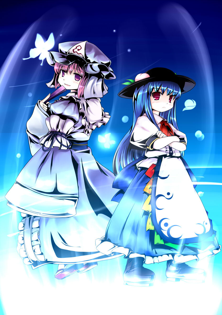 saigyouji yuyuko and hinanawi tenshi (touhou) drawn by tsubasa_(abchipika)