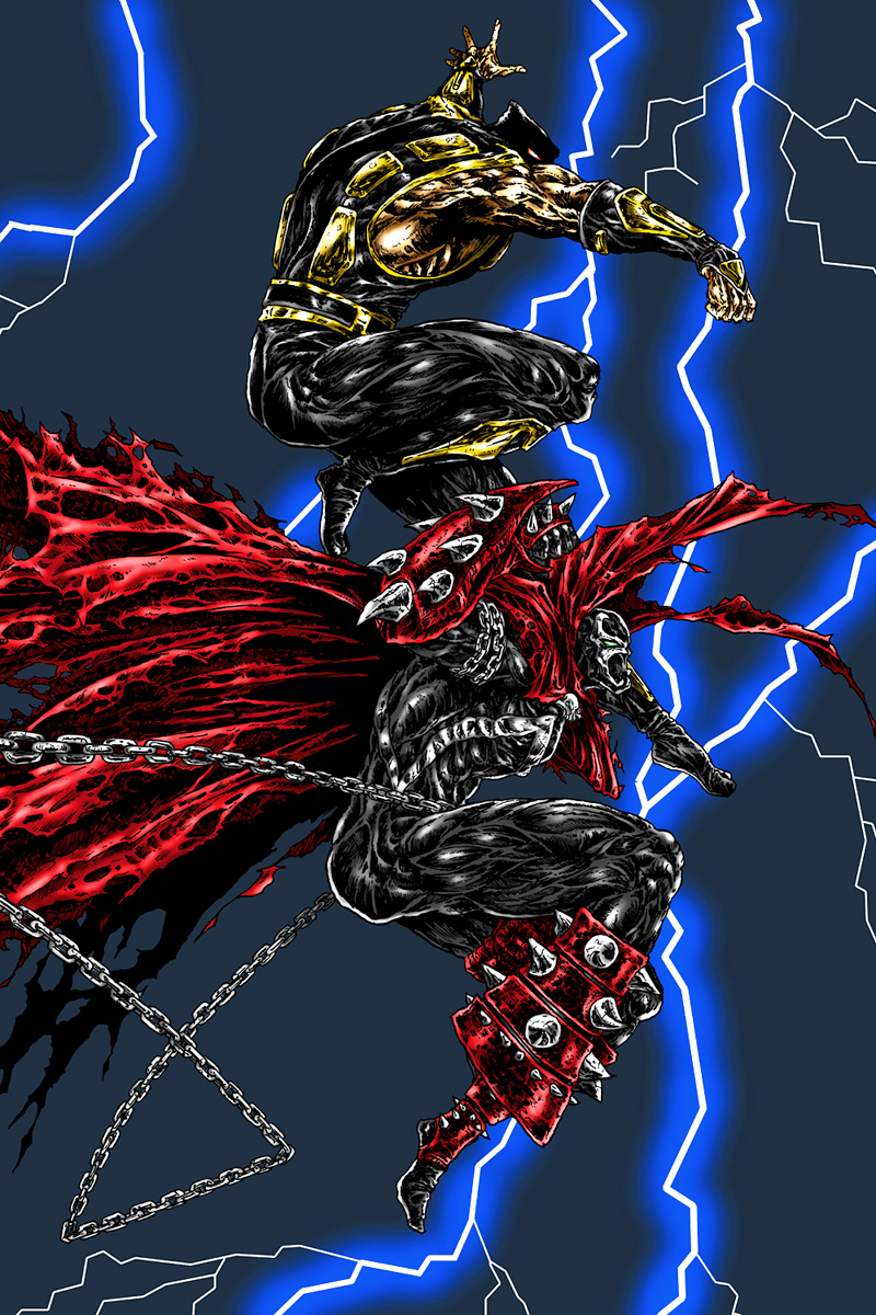scorpion, spawn, and hanzo hasashi (mortal kombat and 2 more) drawn by byakuren_(midwood)