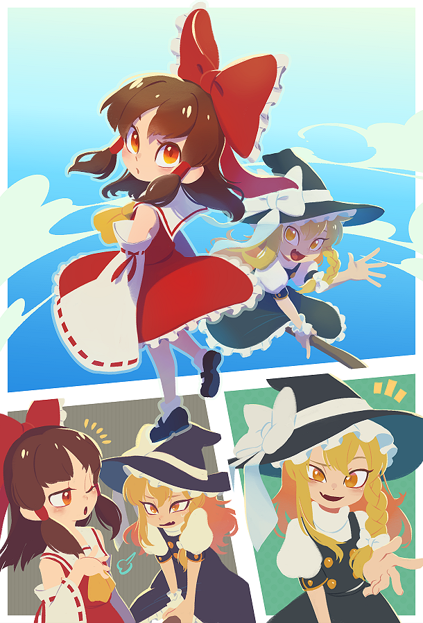 hakurei reimu and kirisame marisa (touhou) drawn by ukata