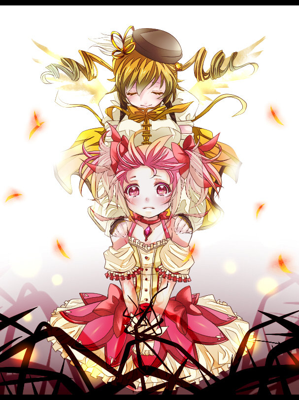 kaname madoka and tomoe mami (mahou shoujo madoka magica) drawn by dokidokimuuchama
