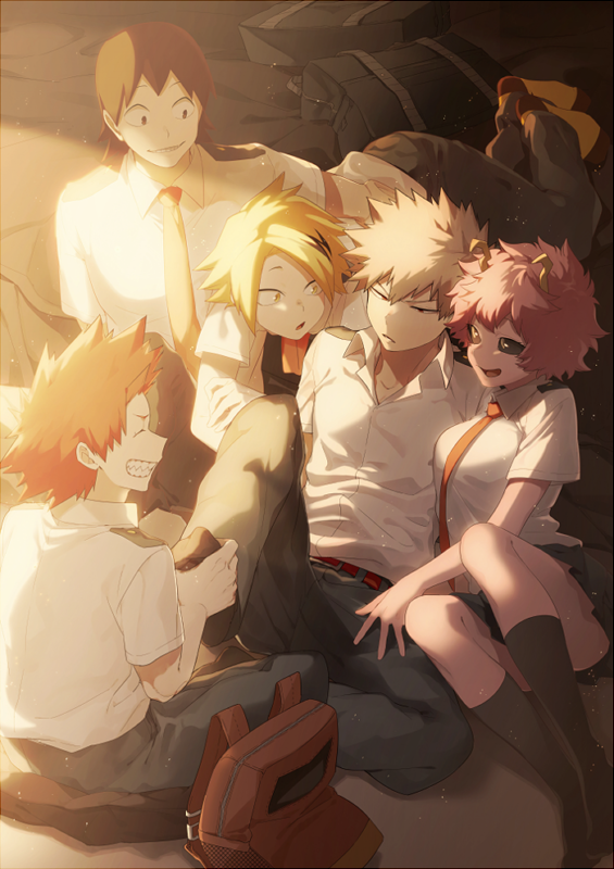bakugou katsuki, ashido mina, kirishima eijiro, kaminari denki, and sero hanta (boku no hero academia) drawn by maneki-neko_(fujifuji)