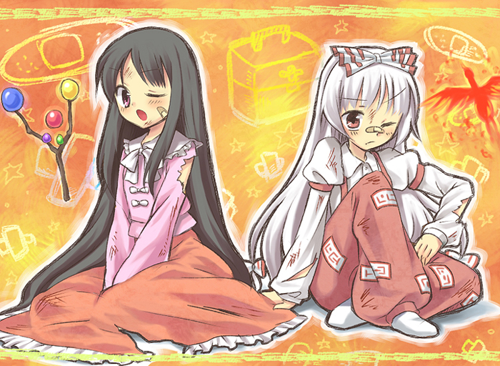 fujiwara no mokou and houraisan kaguya (touhou) drawn by kuguri_oimo