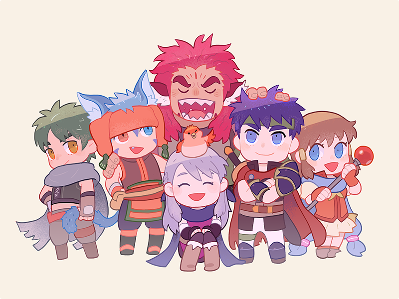 ike, micaiah, mist, yune, sothe, and 2 more (fire emblem and 1 more) drawn by mushi_rags