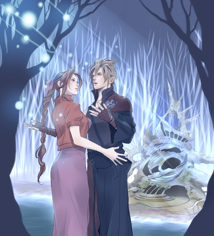 cloud strife and aerith gainsborough (final fantasy and 2 more) drawn by koutarou_(farthest)