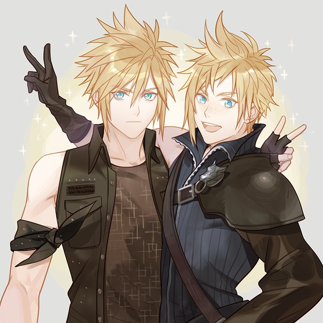 cloud strife and prompto argentum (final fantasy and 2 more) drawn by ginmu