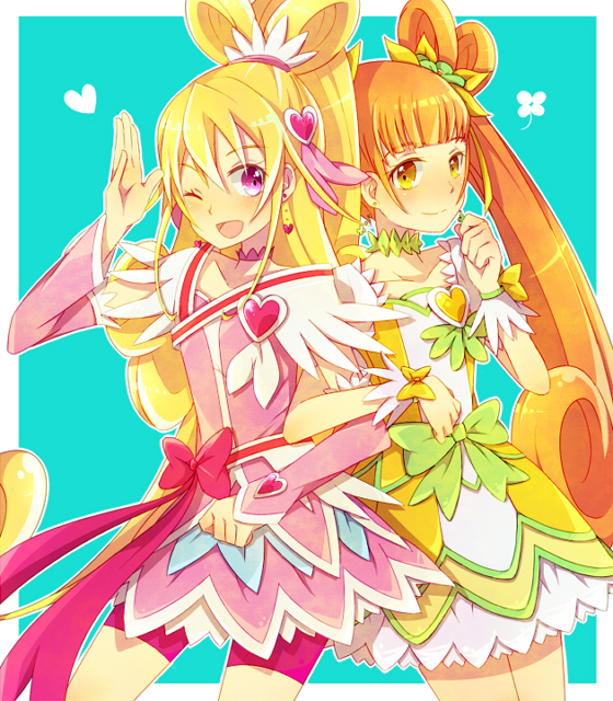aida mana, yotsuba alice, cure heart, and cure rosetta (precure and 1 more) drawn by ruka192