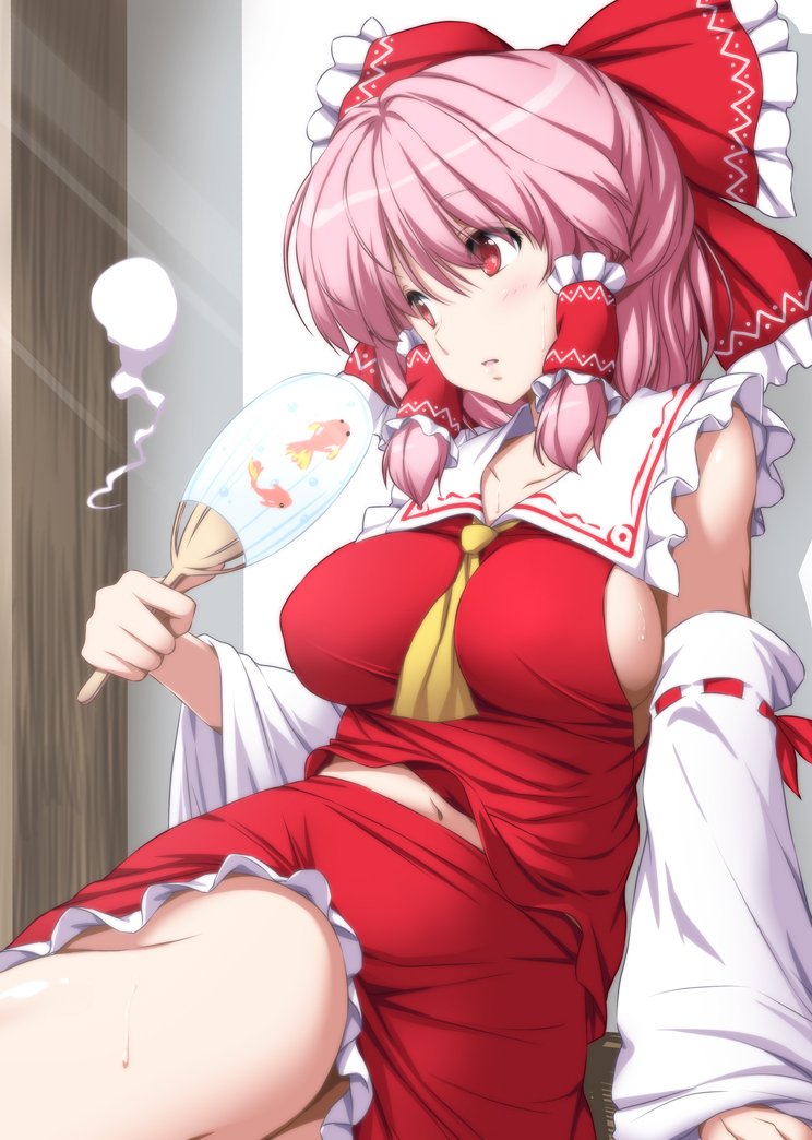 hakurei reimu and saigyouji yuyuko (touhou) drawn by nori_tamago