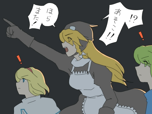 kirisame marisa, alice margatroid, and daiyousei (touhou) drawn by shirosato