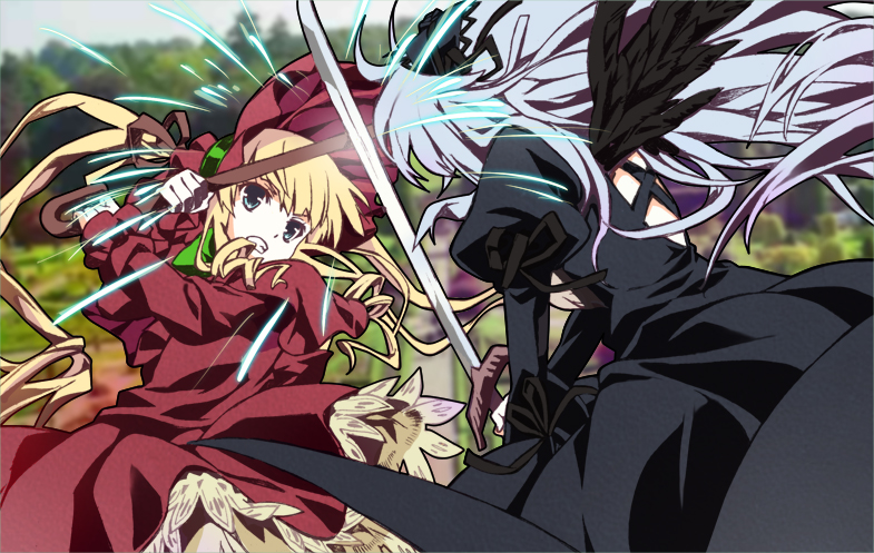 suigintou and shinku (rozen maiden) drawn by nyoro_(nyoronyoro000)