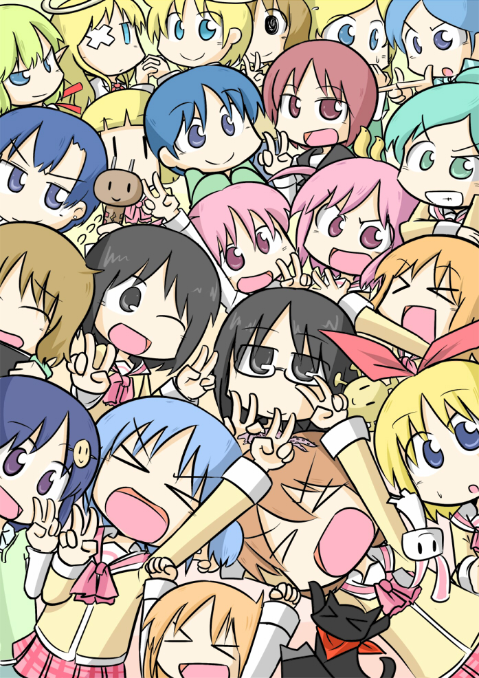 shinonome nano, naganohara mio, aioi yuuko, minakami mai, professor shinonome, and 12 more (nichijou) drawn by nekumiro