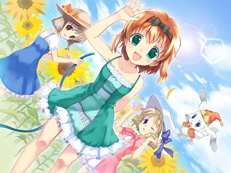 sana poanet, arche plumfield, stella mayberk, and chiffon (fortune summoners) drawn by takeda_mika